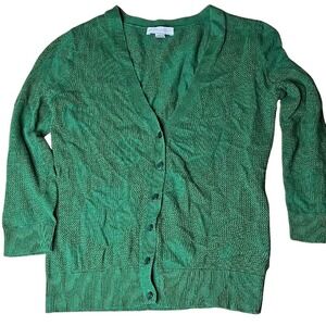 New York & Company Polka Dot Knit Cardigan, Green, Solid Preppy Casual Small